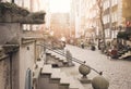 Gargoyle drain pipes, porches, Mariacka Street, Gdansk, Poland Royalty Free Stock Photo