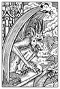 Gargoyle. Engraved fantasy illustration