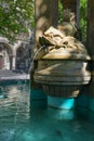 Gargoyle fish, one of four dolphins at the Mercator fountain made of sandstone in the style of historicism by sculptor Josef Anton