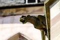 Gargoyle on a gothic cathedral, detail of a tower on blue sky ba Royalty Free Stock Photo