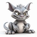 Gargoyle, mythical scary creature, funny cute cartoon 3d illustration on white background