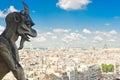 Gargoyle on Notre Dame Cathedral and city of Paris Royalty Free Stock Photo