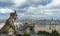 Gargoyle overlooking blurred Paris on Notre Dame Royalty Free Stock Photo