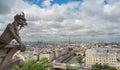 Gargoyle overlooking blurred Paris on Notre Dame Royalty Free Stock Photo