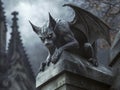 A Gargoyle with Wings Leans Forward on a Stone Ledge Royalty Free Stock Photo