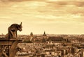 Gargoyles of the Cathedral of Notre Dame de Paris overlooking Pa Royalty Free Stock Photo