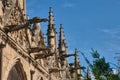Detail of gargoyles on the Church of Saint-Severin in Paris with medieval architecture and a clear sky in the Latin Quarter Royalty Free Stock Photo