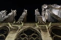 Gargoyles of the Notre Dame cathedral, Paris, France. Tourists landmark. Night view