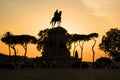 Garibaldi equestrian Monument, beautiful evening sunset. Janiculum Hill, Rome, Italy. Golden evening hour Royalty Free Stock Photo