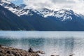 Garibaldi Provincial Park, CANADA - JUNE 16, 2019: view at the lake beautiful sunny morning with clouds on bluew sky