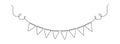 Garland bunting with flags in one continuous line drawing. Birthday and jubilee party decoration in simple linear style