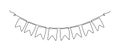 Garland bunting with flags in one continuous line drawing. Birthday and jubilee party decoration in simple linear style