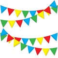 Garland of colored flags. Festive flags for decoration. Garlands of flags on a white background. Royalty Free Stock Photo