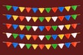 Garland of colorful triangular flags. Set of party flags from different color combinations. Realistic 3d festive decor Royalty Free Stock Photo