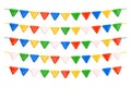 Garland of colorful triangular flags. Set of party flags from different color combinations. Realistic 3d festive decor Royalty Free Stock Photo