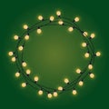 Garland frame with glowing lamps, decorative lights garland, round place for text with shining lamps, lighting bounding box and bo