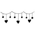 garland with hearts hand drawn doodle. vector, minimalism, monochrome. frame, border, sticker. love, valentines day