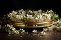 Garland of jasmine and flowers on a golden tray Royalty Free Stock Photo