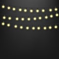 Garland with lights bulbs isolated on transparent background for cards, banners, posters, web design. Set of golden Royalty Free Stock Photo