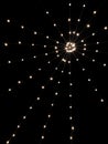 Garland of lights with night sky in the background seen from below Royalty Free Stock Photo