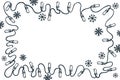 Garland lights, snowflakes border frame, vector sketch illustration. Christmas, New Year simple greeting card background