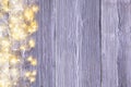 Garland Lights Wood Background, Light Wooden Board Texture Royalty Free Stock Photo