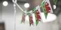 A garland of Wales national flags on an abstract blurred background Royalty Free Stock Photo