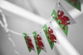 A garland of Wales national flags on an abstract blurred background Royalty Free Stock Photo