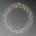 Garland wreath, Christmas string decorations. Christmas lights with isolated shine elements. Glowin Royalty Free Stock Photo