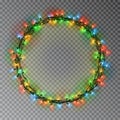 Garland wreath decorations. Christmas color lights ring with isolated shine lamps element. Glowing s Royalty Free Stock Photo