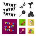 Garlands, cocktail and other accessories at the party.Party and partits set collection icons in black, flat style vector