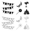 Garlands, cocktail and other accessories at the party.Party and partits set collection icons in black,outline style