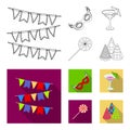 Garlands, cocktail and other accessories at the party.Party and partits set collection icons in outline,flat style