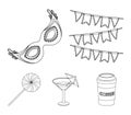 Garlands, cocktail and other accessories at the party.Party and partits set collection icons in outline style vector