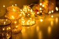 Garlands and decorations, Golden lights on a wire, a candlestick, a vase and other