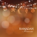 Garlands with moon, stars, lights, Ramadan illustration Royalty Free Stock Photo