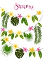 Garlands with tropical leaves and flowers