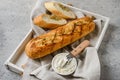 garlic baguette on a gray background Royalty Free Stock Photo