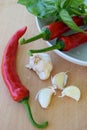 Garlic, basil and hot chili peppers