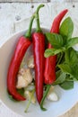 Garlic, basil and hot chili peppers