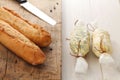 Garlic bread compound butter herb baguette thyme rosemary coriander oregano fresh Royalty Free Stock Photo