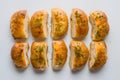 Garlic bread presented against a white isolated background in foodgraphy