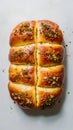 Garlic bread presented against a white isolated background in foodgraphy