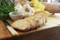 Garlic bread & rosemary oil, landscape Royalty Free Stock Photo