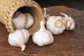 Garlic bulbs on old wooden Royalty Free Stock Photo