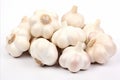 Garlic bulbs on white backdrop for captivating ads and packaging designs that grab attention