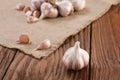 Garlic close-up on burlap