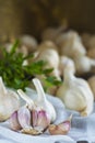 Garlic for cooking on the table of the kitchen Royalty Free Stock Photo