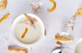 Garlic cream soup in white plate Royalty Free Stock Photo