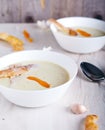 Garlic cream soup in white plate Royalty Free Stock Photo